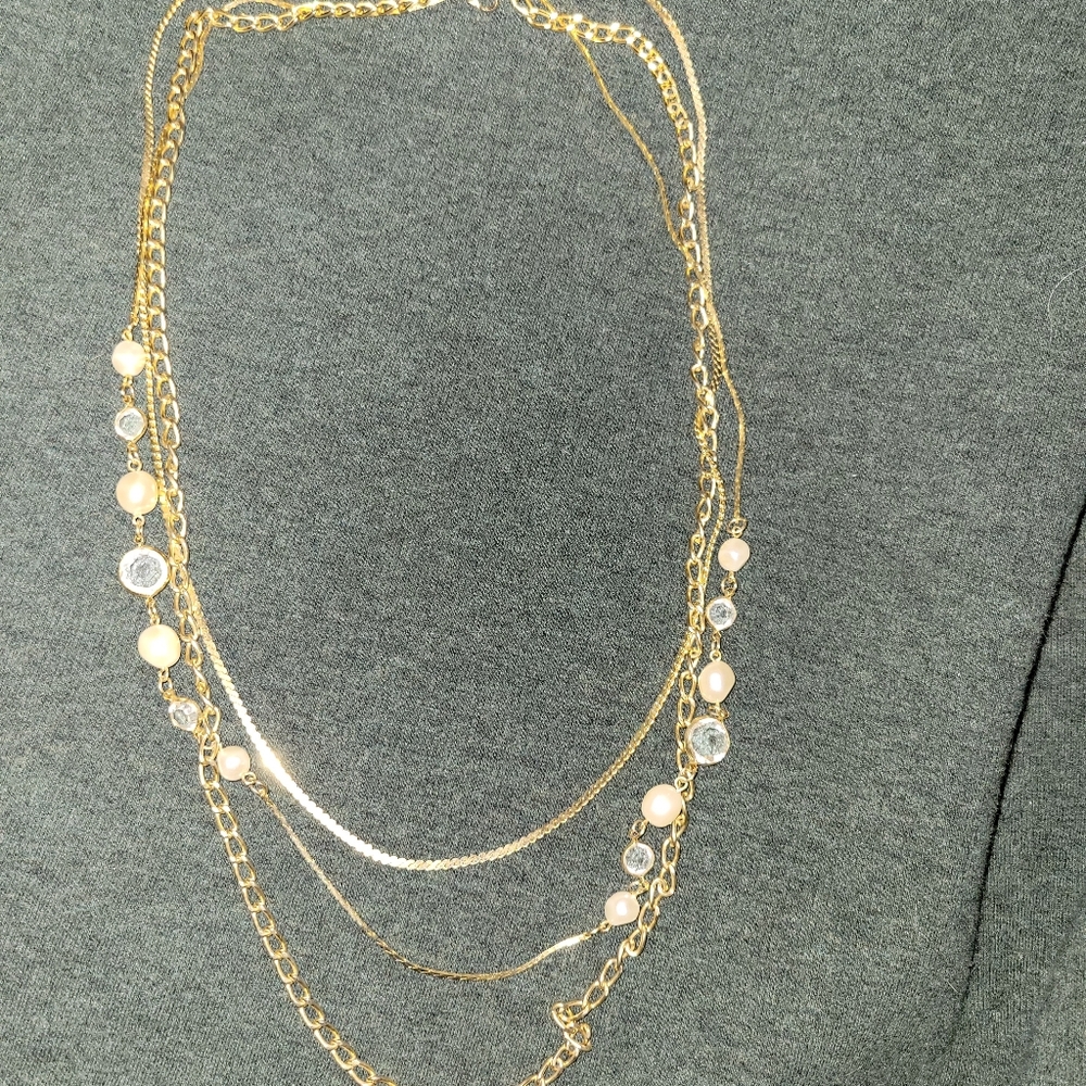 3 layer gold tone chain necklace, layers 26in-31in